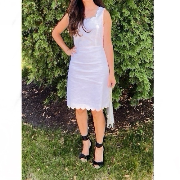 J.Crew Factory White Scallop Dress Sleeveless - Picture 2 of 11